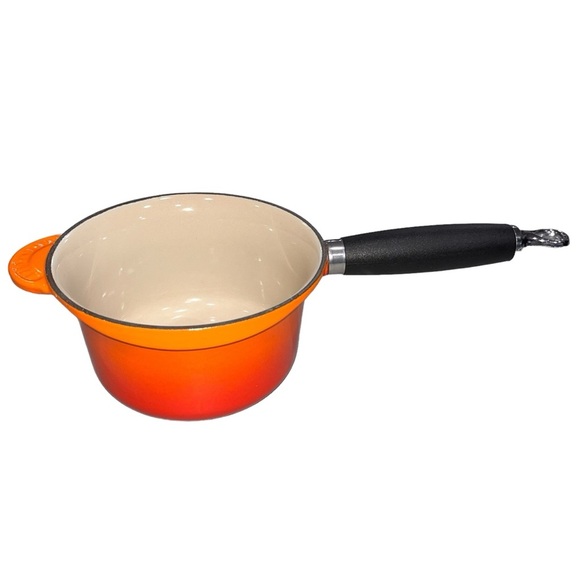 Le Creuset Volcanic Orange Flame Enamel Cast Iron 1 1/4 Quart Saucepan #16 - Picture 1 of 11